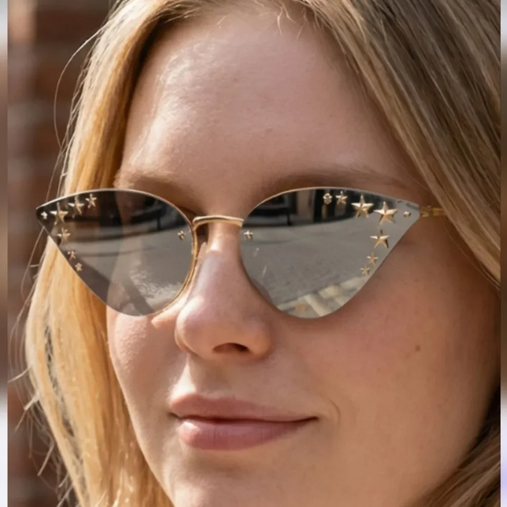 Gucci Designer Gold Star Gold Grey Patterned Sunglasses Italy - Picture 1 of 6